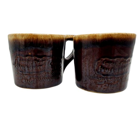 2 Western Stoneware Mug Farmers Mutual Insurance Iowa Brown Drip Glaze Coffee - Picture 10 of 11